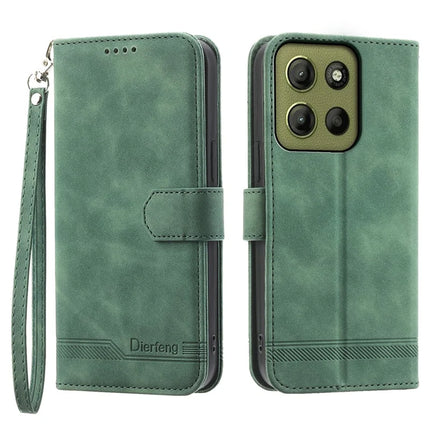 DIERFENG DF-03 For Motorola Moto G15 4G Leather Case Lines Imprint Wallet Phone Cover - Green