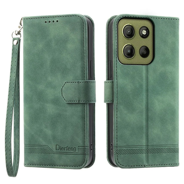 DIERFENG DF-03 For Motorola Moto G15 4G Leather Case Lines Imprint Wallet Phone Cover - Green