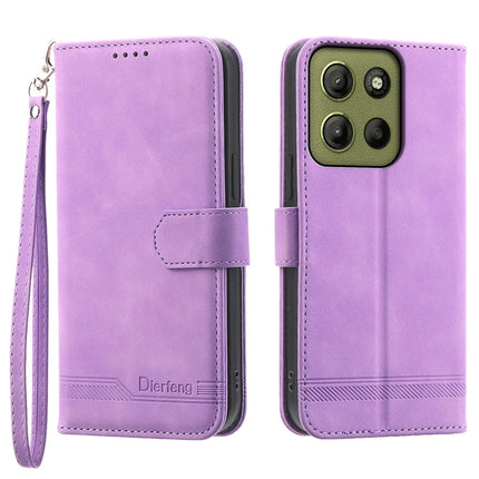 DIERFENG DF-03 For Motorola Moto G15 4G Leather Case Lines Imprint Wallet Phone Cover - Purple