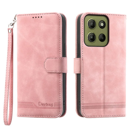 DIERFENG DF-03 For Motorola Moto G15 4G Leather Case Lines Imprint Wallet Phone Cover - Pink