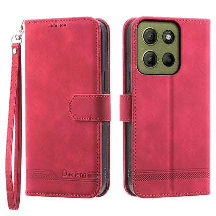 DIERFENG DF-03 For Motorola Moto G15 4G Leather Case Lines Imprint Wallet Phone Cover - Red