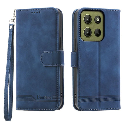 DIERFENG DF-03 For Motorola Moto G15 4G Leather Case Lines Imprint Wallet Phone Cover - Blue