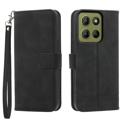 DIERFENG DF-03 For Motorola Moto G15 4G Leather Case Lines Imprint Wallet Phone Cover - Black