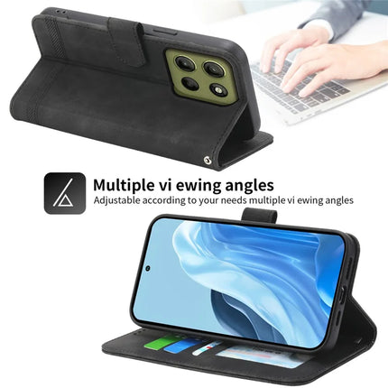 DIERFENG DF-03 For Motorola Moto G15 4G Leather Case Lines Imprint Wallet Phone Cover