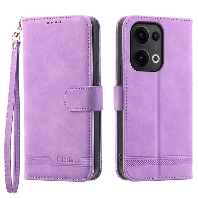 DIERFENG DF-03 For Oppo Reno13 Pro 5G Leather Case Lines Imprint Wallet Phone Cover - Purple