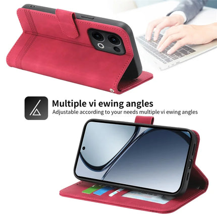 DIERFENG DF-03 For Oppo Reno13 Pro 5G Leather Case Lines Imprint Wallet Phone Cover