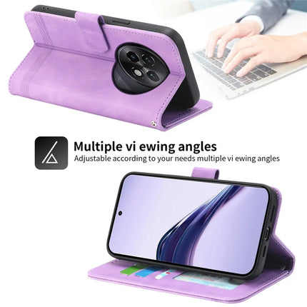 DIERFENG DF-03 For Realme 13+ 5G Leather Case Lines Imprint Wallet Phone Cover