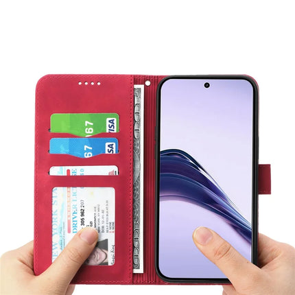 DIERFENG DF-03 For Realme 13+ 5G Leather Case Lines Imprint Wallet Phone Cover
