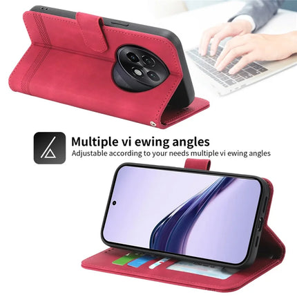 DIERFENG DF-03 For Realme 13+ 5G Leather Case Lines Imprint Wallet Phone Cover