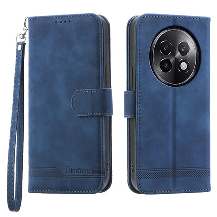 DIERFENG DF-03 For Realme 13+ 5G Leather Case Lines Imprint Wallet Phone Cover - Blue