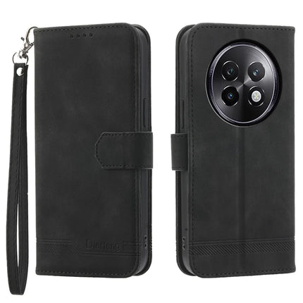 DIERFENG DF-03 For Realme 13+ 5G Leather Case Lines Imprint Wallet Phone Cover - Black