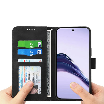 DIERFENG DF-03 For Realme 13+ 5G Leather Case Lines Imprint Wallet Phone Cover
