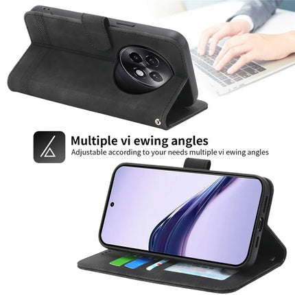 DIERFENG DF-03 For Realme 13+ 5G Leather Case Lines Imprint Wallet Phone Cover