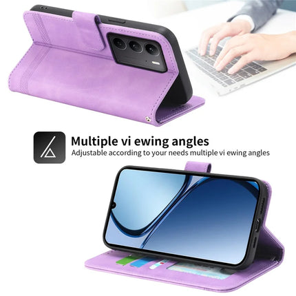 DIERFENG DF-03 For Realme C75  /  Realme V60 Pro Leather Case Lines Imprint Wallet Phone Cover