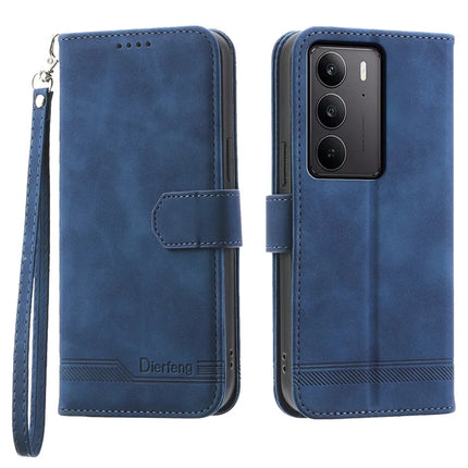 DIERFENG DF-03 For Realme C75  /  Realme V60 Pro Leather Case Lines Imprint Wallet Phone Cover - Blue