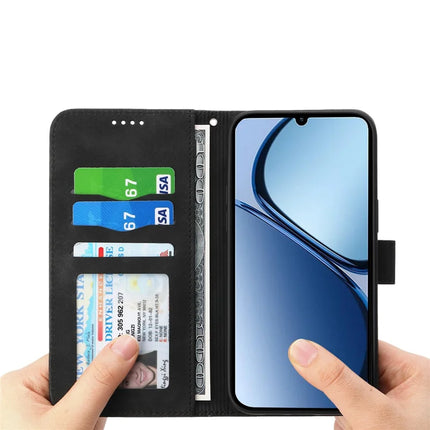 DIERFENG DF-03 For Realme C75  /  Realme V60 Pro Leather Case Lines Imprint Wallet Phone Cover