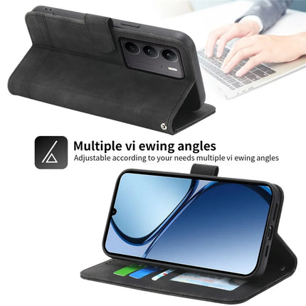DIERFENG DF-03 For Realme C75  /  Realme V60 Pro Leather Case Lines Imprint Wallet Phone Cover