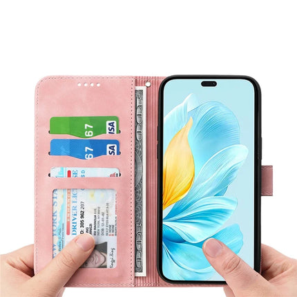 DIERFENG DF-03 For Honor 300 Leather Case Lines Imprint Wallet Phone Cover