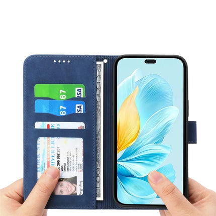 DIERFENG DF-03 For Honor 300 Leather Case Lines Imprint Wallet Phone Cover