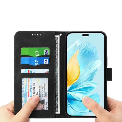 DIERFENG DF-03 For Honor 300 Leather Case Lines Imprint Wallet Phone Cover