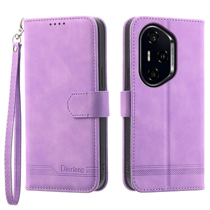 DIERFENG DF-03 For Honor 300 Pro / 300 Ultra Leather Case Lines Imprint Wallet Phone Cover - Purple