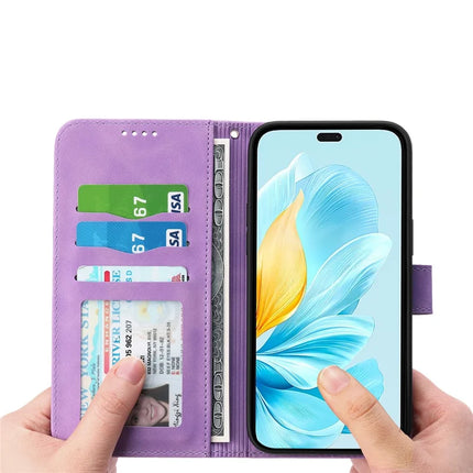DIERFENG DF-03 For Honor 300 Pro / 300 Ultra Leather Case Lines Imprint Wallet Phone Cover