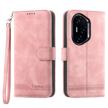 DIERFENG DF-03 For Honor 300 Pro / 300 Ultra Leather Case Lines Imprint Wallet Phone Cover - Pink