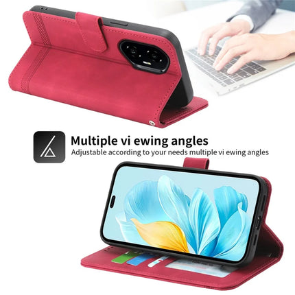 DIERFENG DF-03 For Honor 300 Pro / 300 Ultra Leather Case Lines Imprint Wallet Phone Cover