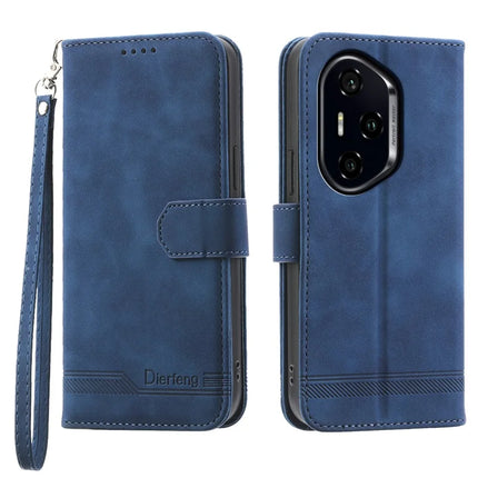DIERFENG DF-03 For Honor 300 Pro / 300 Ultra Leather Case Lines Imprint Wallet Phone Cover - Blue