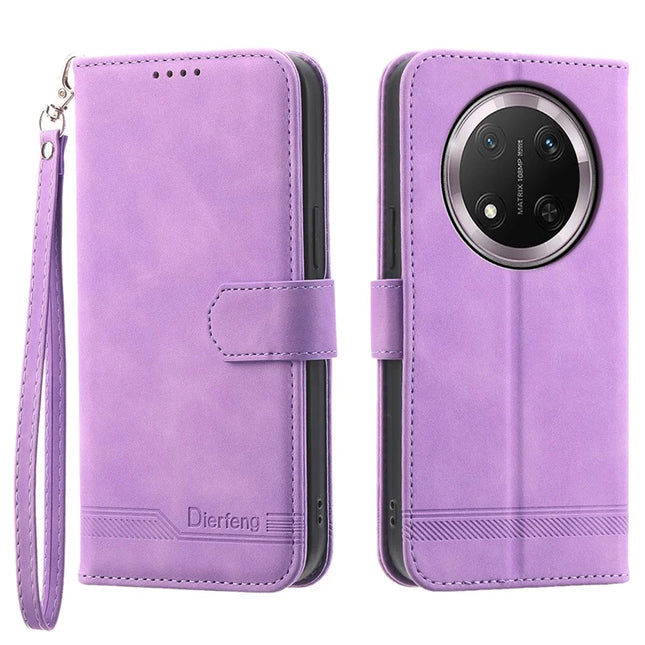DIERFENG DF-03 For Honor Magic7 Lite 5G / X9c 5G / X60 Pro 5G Leather Case Lines Imprint Wallet Phone Cover - Purple