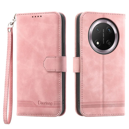 DIERFENG DF-03 For Honor Magic7 Lite 5G / X9c 5G / X60 Pro 5G Leather Case Lines Imprint Wallet Phone Cover - Pink