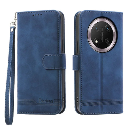 DIERFENG DF-03 For Honor Magic7 Lite 5G / X9c 5G / X60 Pro 5G Leather Case Lines Imprint Wallet Phone Cover - Blue
