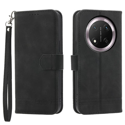 DIERFENG DF-03 For Honor Magic7 Lite 5G / X9c 5G / X60 Pro 5G Leather Case Lines Imprint Wallet Phone Cover - Black