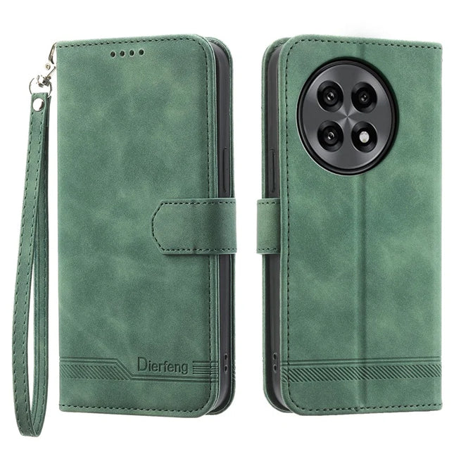 DIERFENG DF-03 For OnePlus 13R 5G Leather Case Lines Imprint Wallet Phone Cover - Green