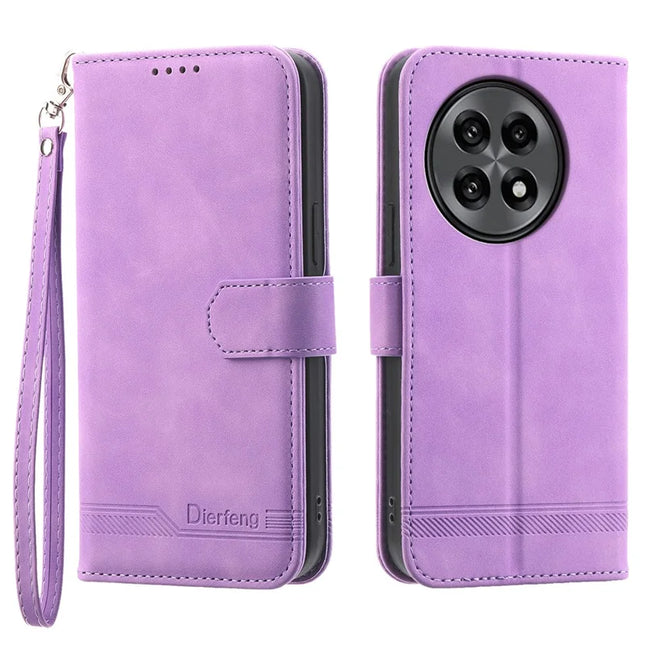 DIERFENG DF-03 For OnePlus 13R 5G Leather Case Lines Imprint Wallet Phone Cover - Purple