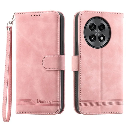 DIERFENG DF-03 For OnePlus 13R 5G Leather Case Lines Imprint Wallet Phone Cover - Pink