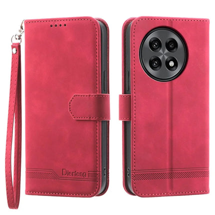 DIERFENG DF-03 For OnePlus 13R 5G Leather Case Lines Imprint Wallet Phone Cover - Red