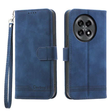 DIERFENG DF-03 For OnePlus 13R 5G Leather Case Lines Imprint Wallet Phone Cover - Blue
