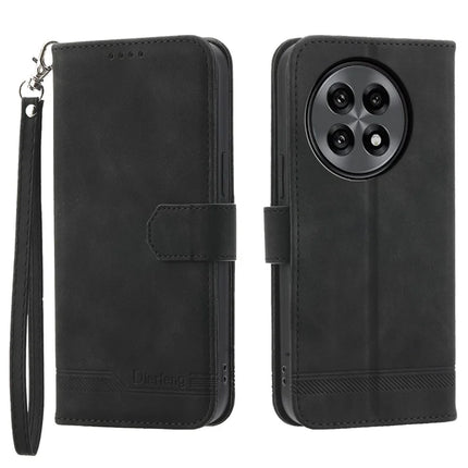 DIERFENG DF-03 For OnePlus 13R 5G Leather Case Lines Imprint Wallet Phone Cover - Black