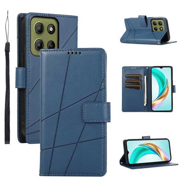 DF-06 For Motorola Moto G15 4G Phone Case Line Imprint Leather Wallet Cover - Blue