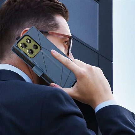 DF-06 For Motorola Moto G15 4G Phone Case Line Imprint Leather Wallet Cover
