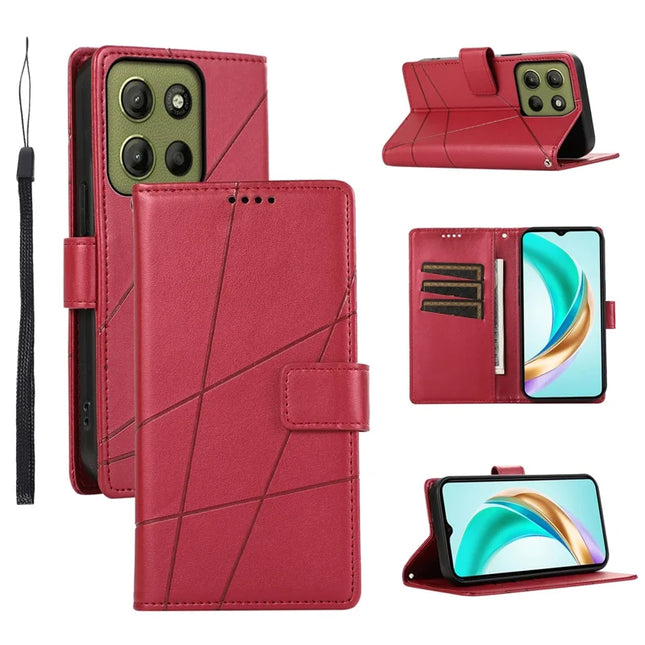 DF-06 For Motorola Moto G15 4G Phone Case Line Imprint Leather Wallet Cover - Red