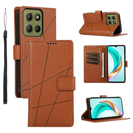 DF-06 For Motorola Moto G15 4G Phone Case Line Imprint Leather Wallet Cover - Brown