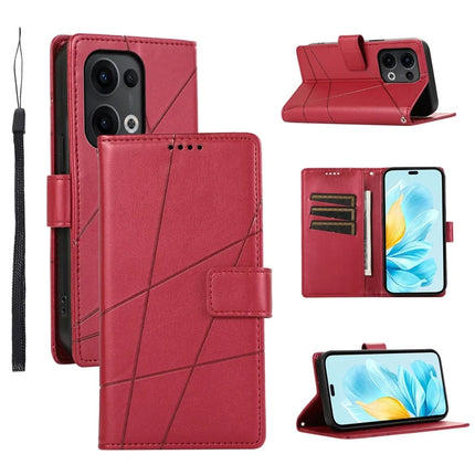 For Oppo Reno13 5G (Global) Phone Case Line Imprint Leather Wallet Cover - Red