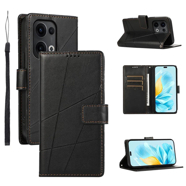 DF-06 For Oppo Reno13 Pro 5G Phone Case Line Imprint Leather Wallet Cover - Black