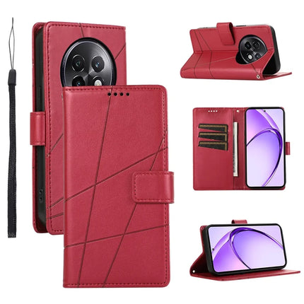 DF-06 For Realme 13+ 5G / 13 Pro 5G (China) Phone Case Line Imprint Leather Wallet Cover - Red