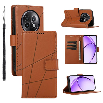 DF-06 For Realme 13+ 5G / 13 Pro 5G (China) Phone Case Line Imprint Leather Wallet Cover - Brown