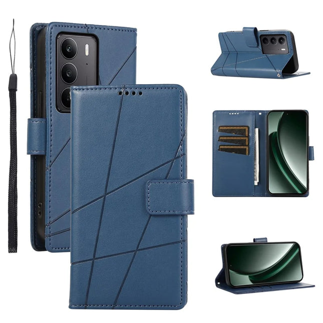 For Realme V60 Pro / C75 Phone Case Line Imprint Leather Wallet Cover - Blue