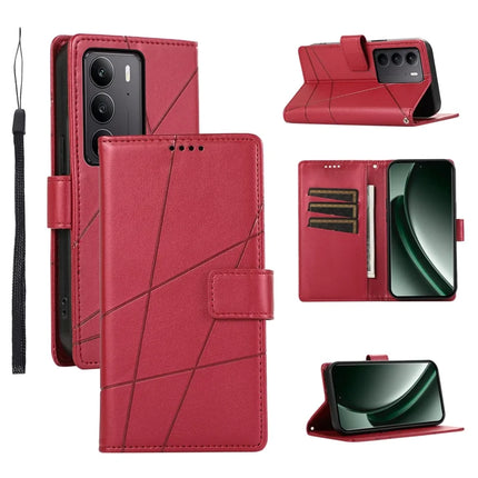For Realme V60 Pro / C75 Phone Case Line Imprint Leather Wallet Cover - Red