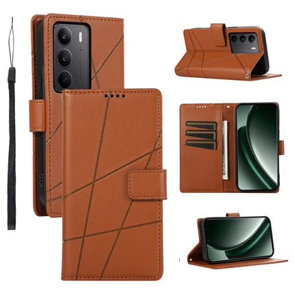 For Realme V60 Pro / C75 Phone Case Line Imprint Leather Wallet Cover - Brown